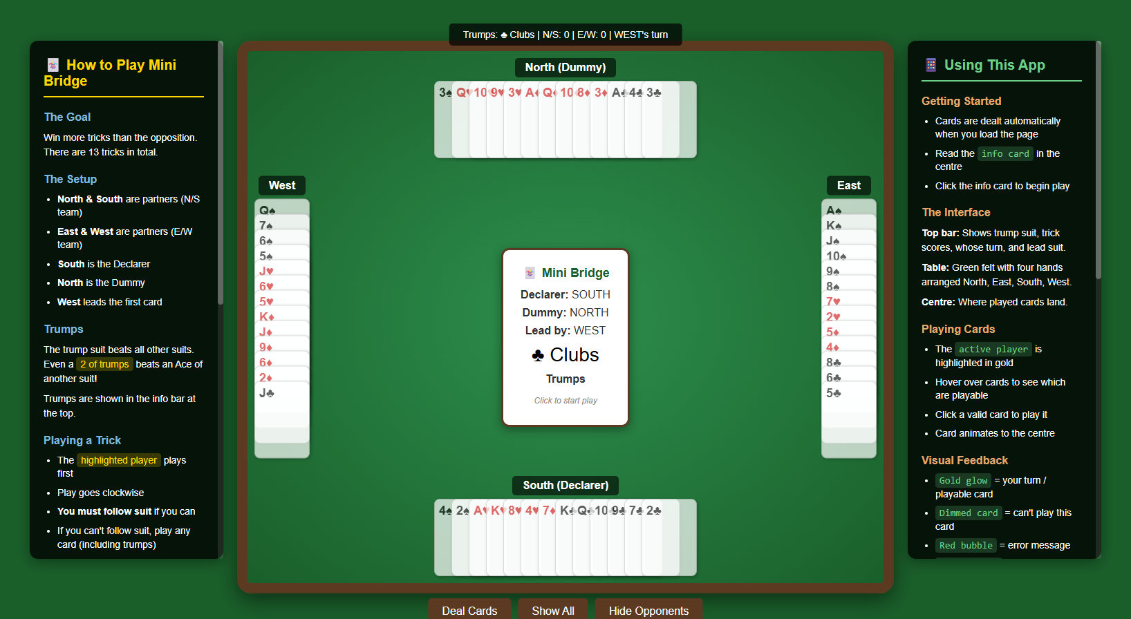 A link to playing MiniBridge